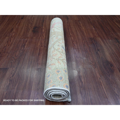 3'X4'8" Green Afghan Peshawar Birds Design Hand Knotted Soft Wool Rug