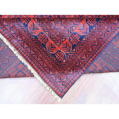 9'10"X12'10" Red Hand Knotted Afghan Khamyab Geometric Design Wool Rug