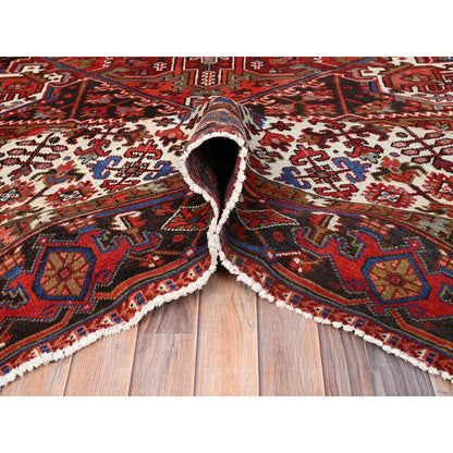 9'8"X12'9" Red Pure Wool Hand Knotted Semi Antique Zoroastrian Heris Rug