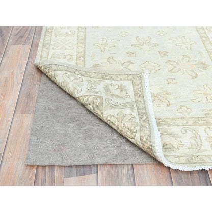 2'8"X9'9" Ivory Afghan Stone Washed Peshawar Wool Hand Knotted Runner Rug
