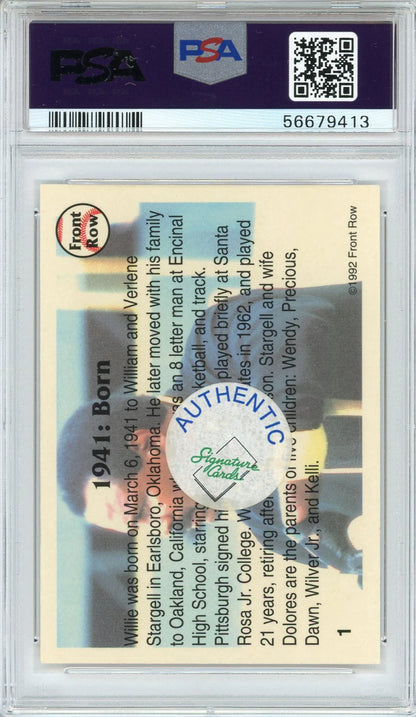 Willie Stargell Autographed 1992 Front Row Card #1 (Psa 8/8)