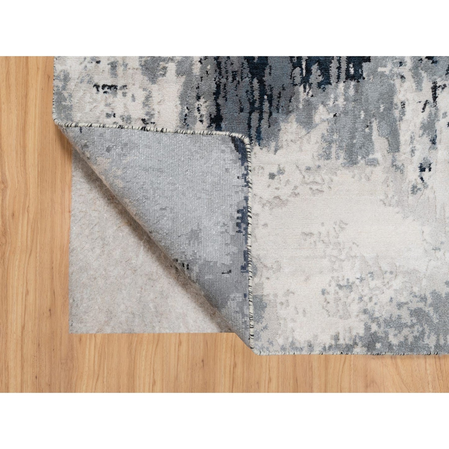 3'1"X5'3" Black Abstract Design Wool And Silk Hand Knotted Oriental Rug