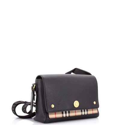 Burberry Note Crossbody Bag Leather With Vintage Check Canvas Medium