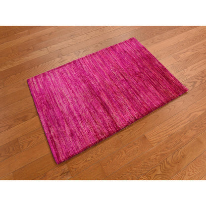 2'1"X3'1" Bright K Plain Solid Design Pure Sari Silk Hand Knotted Mat Rug