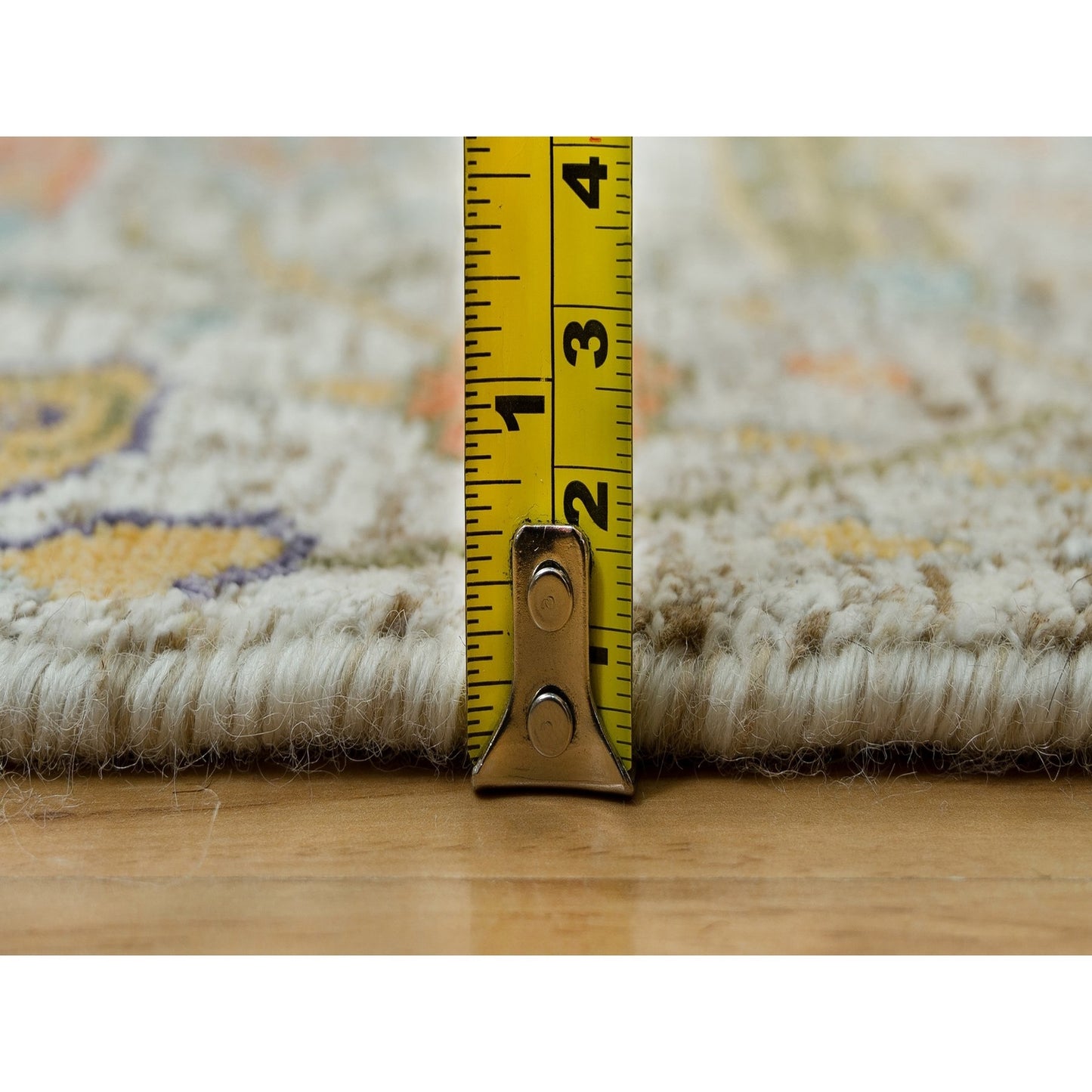 3'X5' Lenox Tan Sickle Leaf Design Wool And Silk Hand Knotted Rug