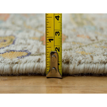 3'X5' Lenox Tan Sickle Leaf Design Wool And Silk Hand Knotted Rug