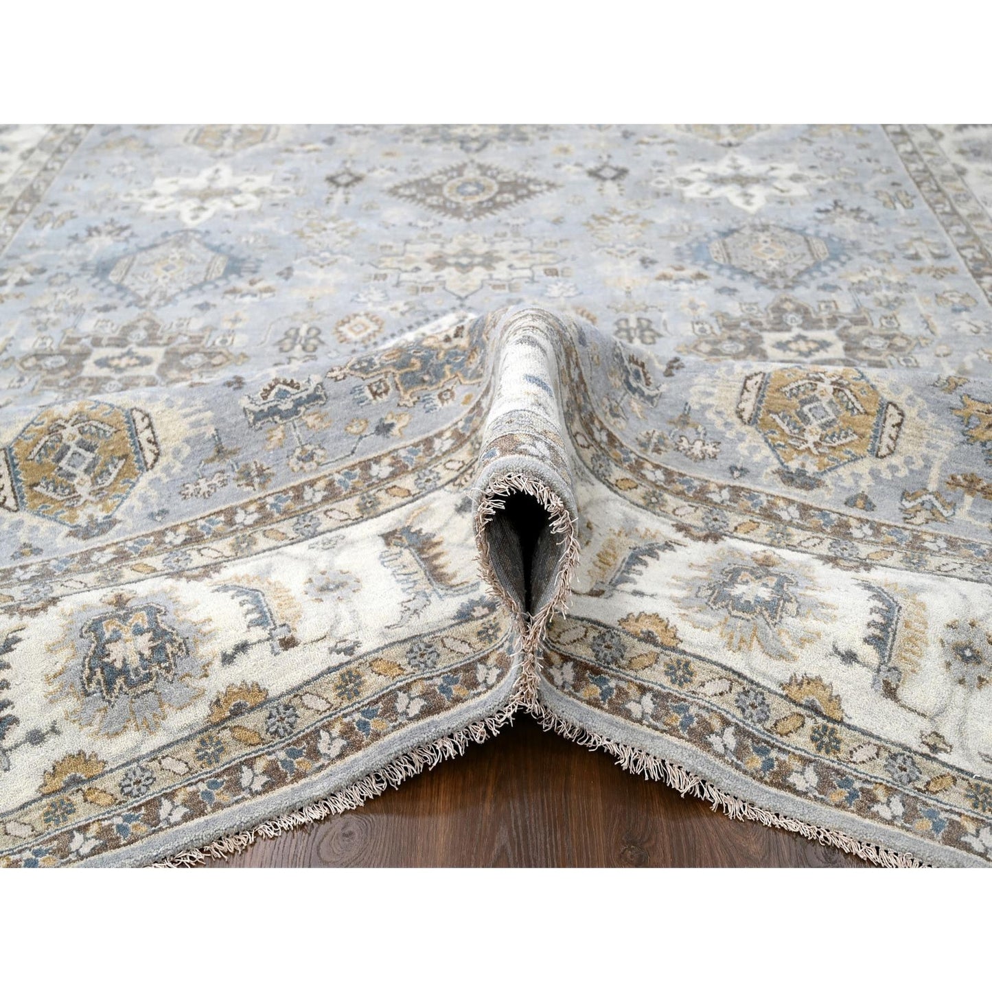 9'X12' Chrome Gray Organic Wool Karjihooz Design Hand Knotted Rug