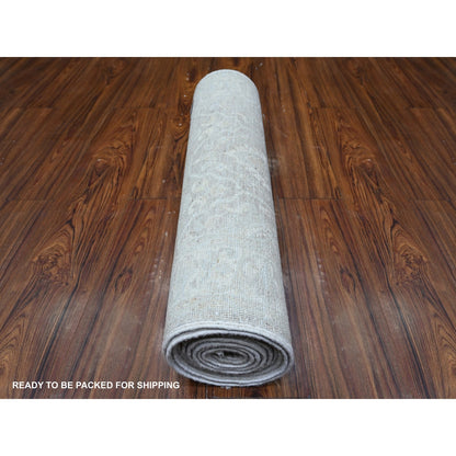 2'6"X10'3" Gray Soft Wool White Wash Peshawar Hand Knotted Runner Rug