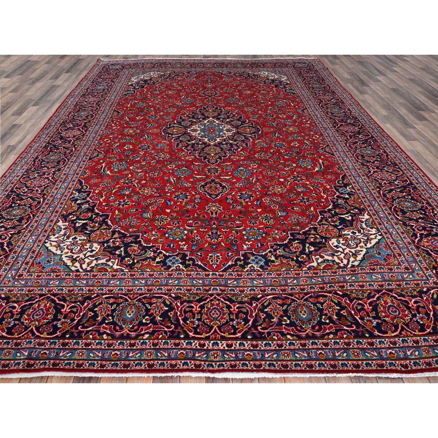 9'5"X13' Red Hand Knotted Wool Vintage Zoroastrian Kishoon Secured Rug