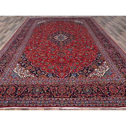 9'5"X13' Red Hand Knotted Wool Vintage Zoroastrian Kishoon Secured Rug