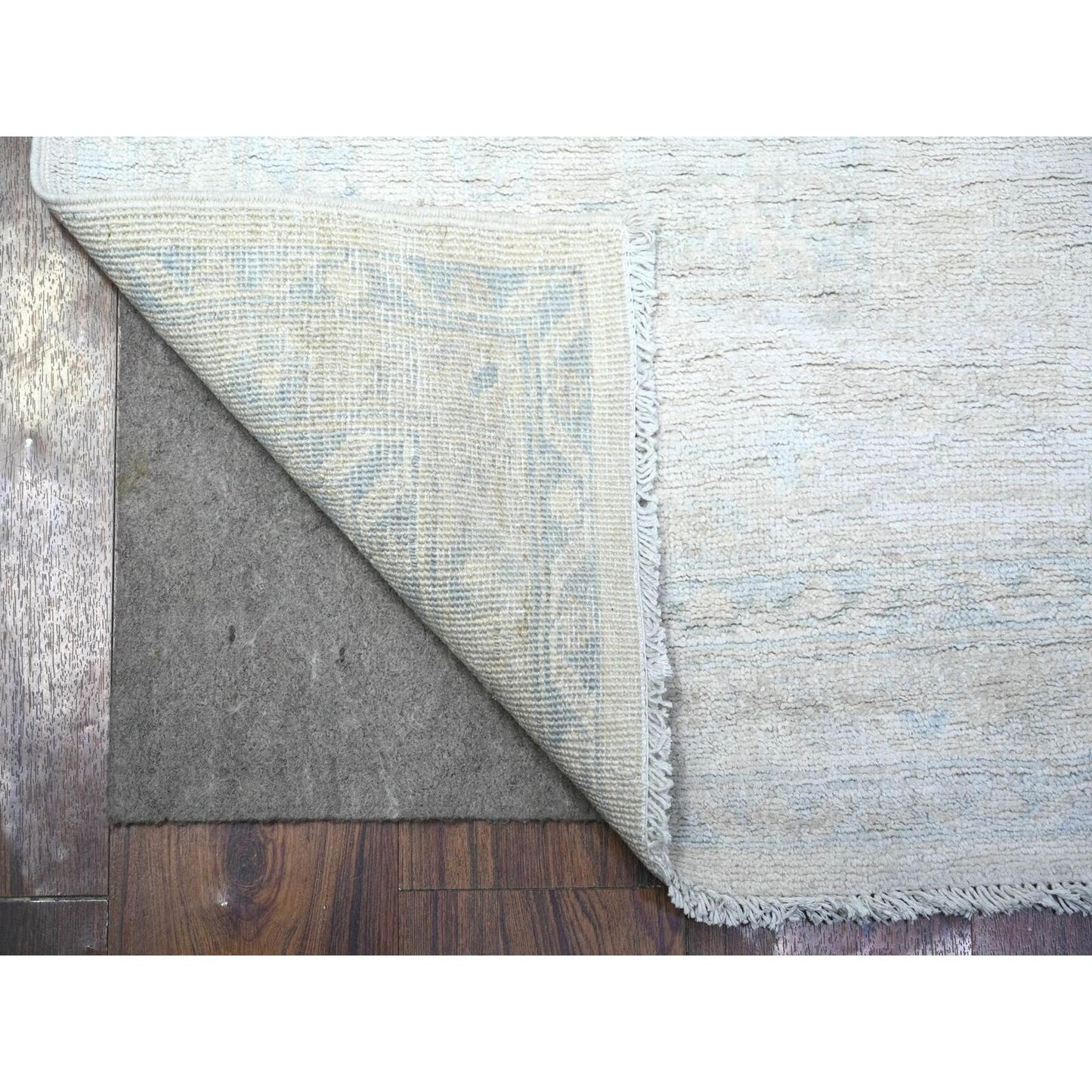 2'6"X9'7" Ivory White Wash Peshawar Hand Knotted Wool Runner Oriental Rug