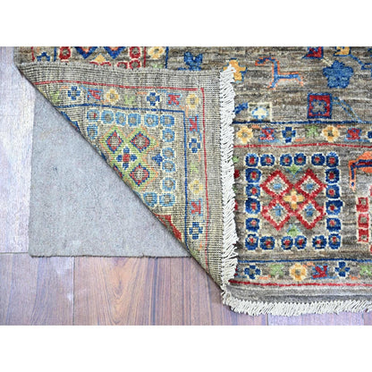 4'1"X9'8" Echo Gray Wool Peshawar Colorful Mahal Hand Knotted Runner Rug
