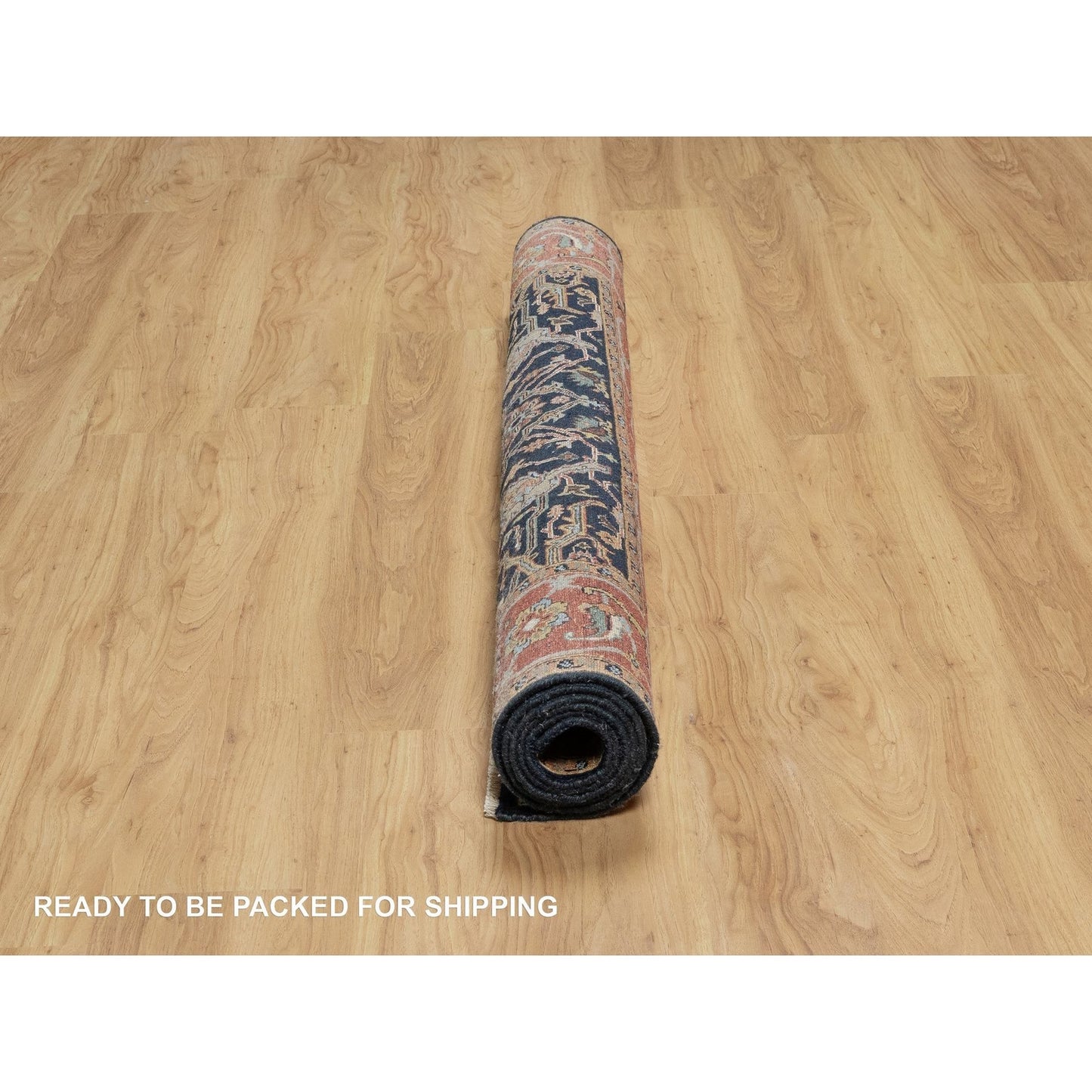 5'1"X7'2" Midnight Blue, Antiqued Fine Heris Pure Wool Hand Knotted Rug