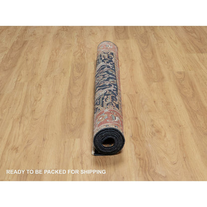 5'1"X7'2" Midnight Blue, Antiqued Fine Heris Pure Wool Hand Knotted Rug