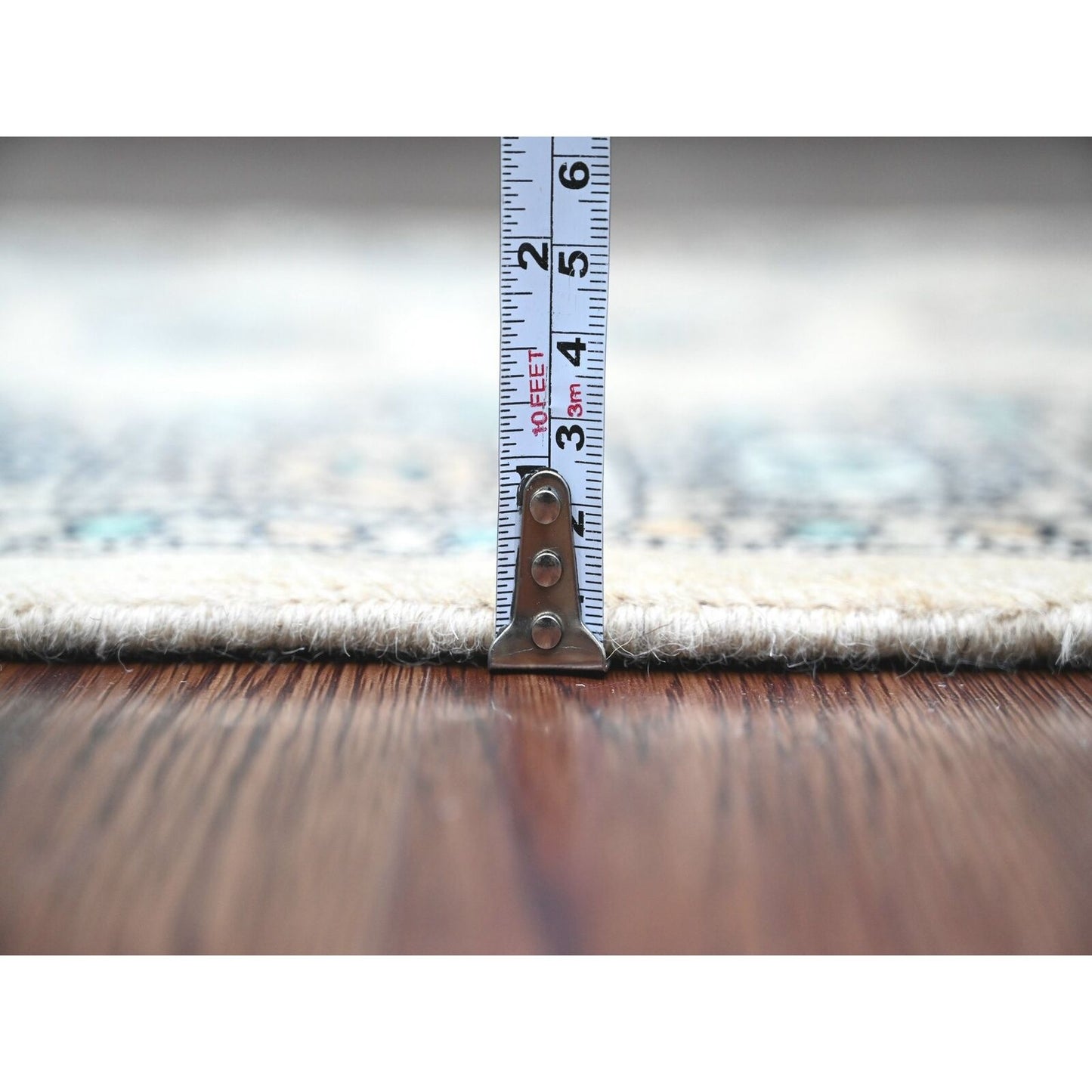 2'6"X16'2" White Mori Bokara Geometric Motif Wool Hand Knotted Runner Rug