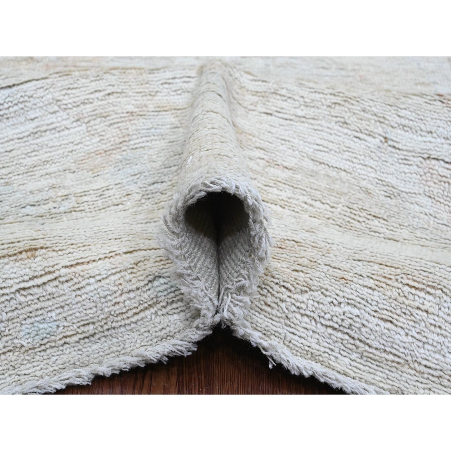 7'8"X14'10" Cloud Gray Hand Knotted Afghan Angora Oushak Wool Runner Rug