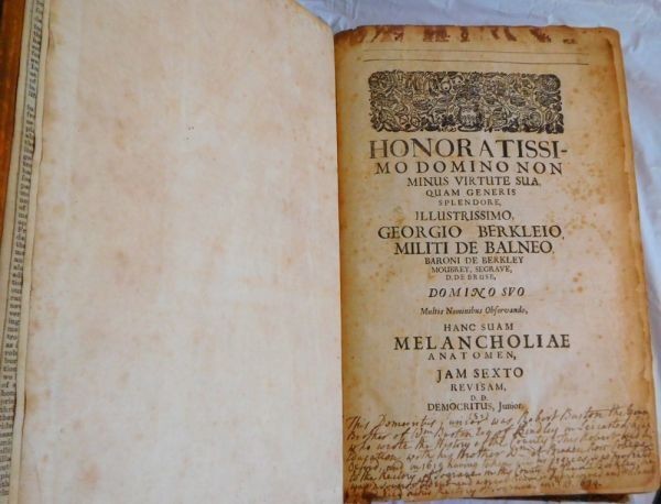 Robert Burton Anatomy Of Melancholy 1660 7Th Edition Folio Engraved Title Rare