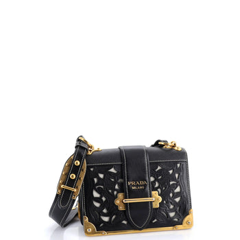 Prada Cahier Crossbody Bag Studded Laser Cut Leather Small