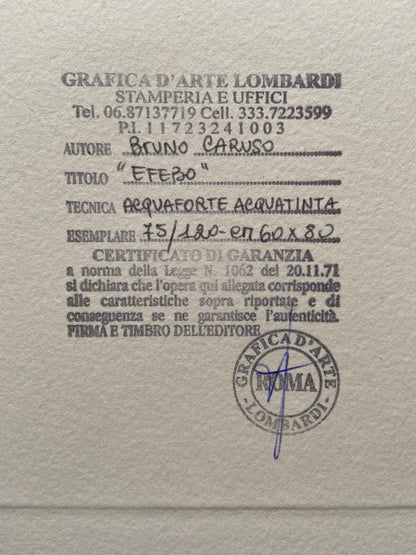 Bruno Caruso "Efebo" Aquatint 60X80