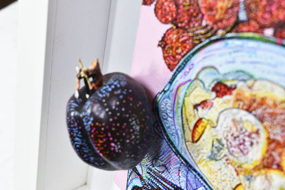 Mimi Yokoo Original Mixed Media Canvas Painting Skating Prune et Pomme