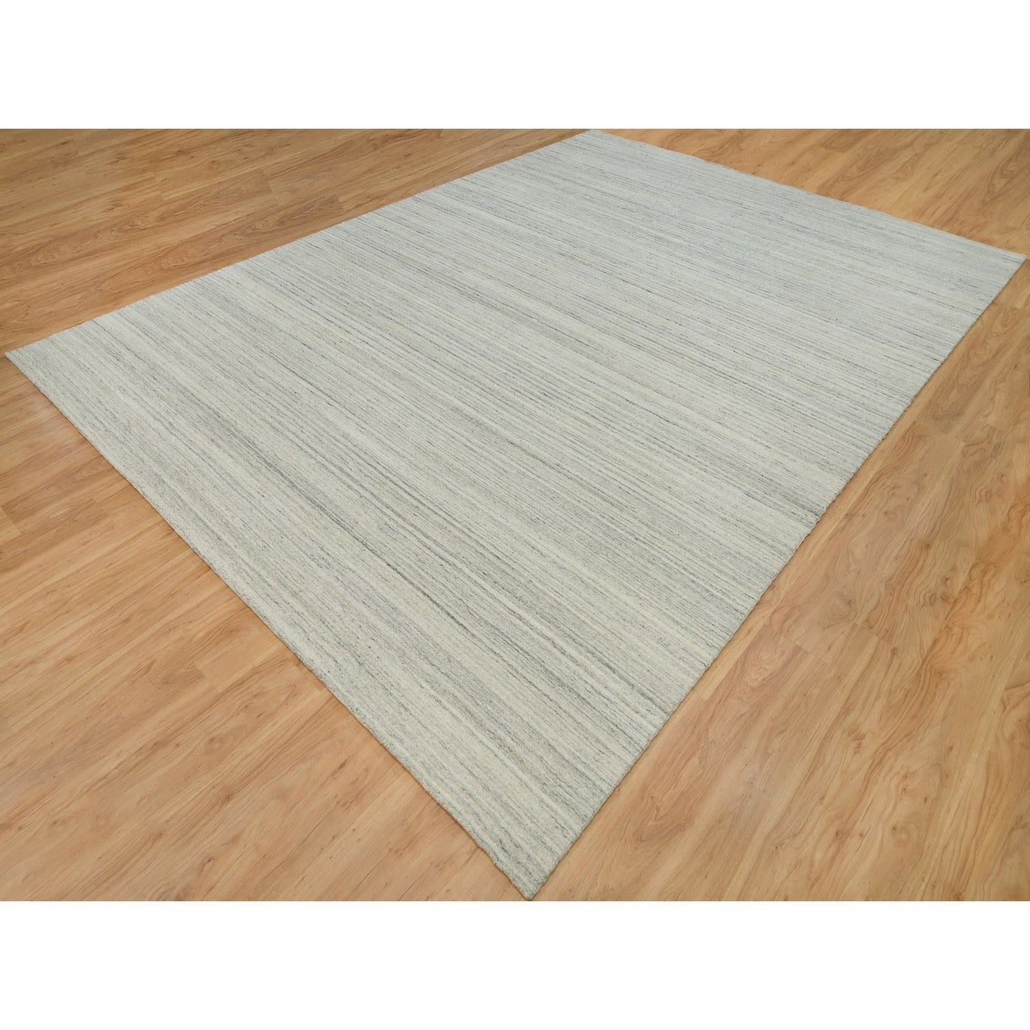 10'1"X14' Old Wood White Hand Loomed Plain Modern Design Undyed Wool Rug