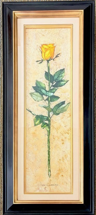 Yellow Rose Oil Painting by Joan Guerrero Signed Spanish Art