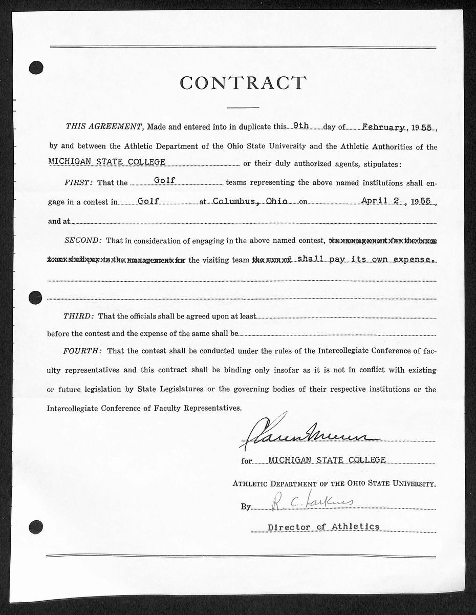 Michigan State Head Coach Biggie Munn Signed Auto Contract JSA BA199641