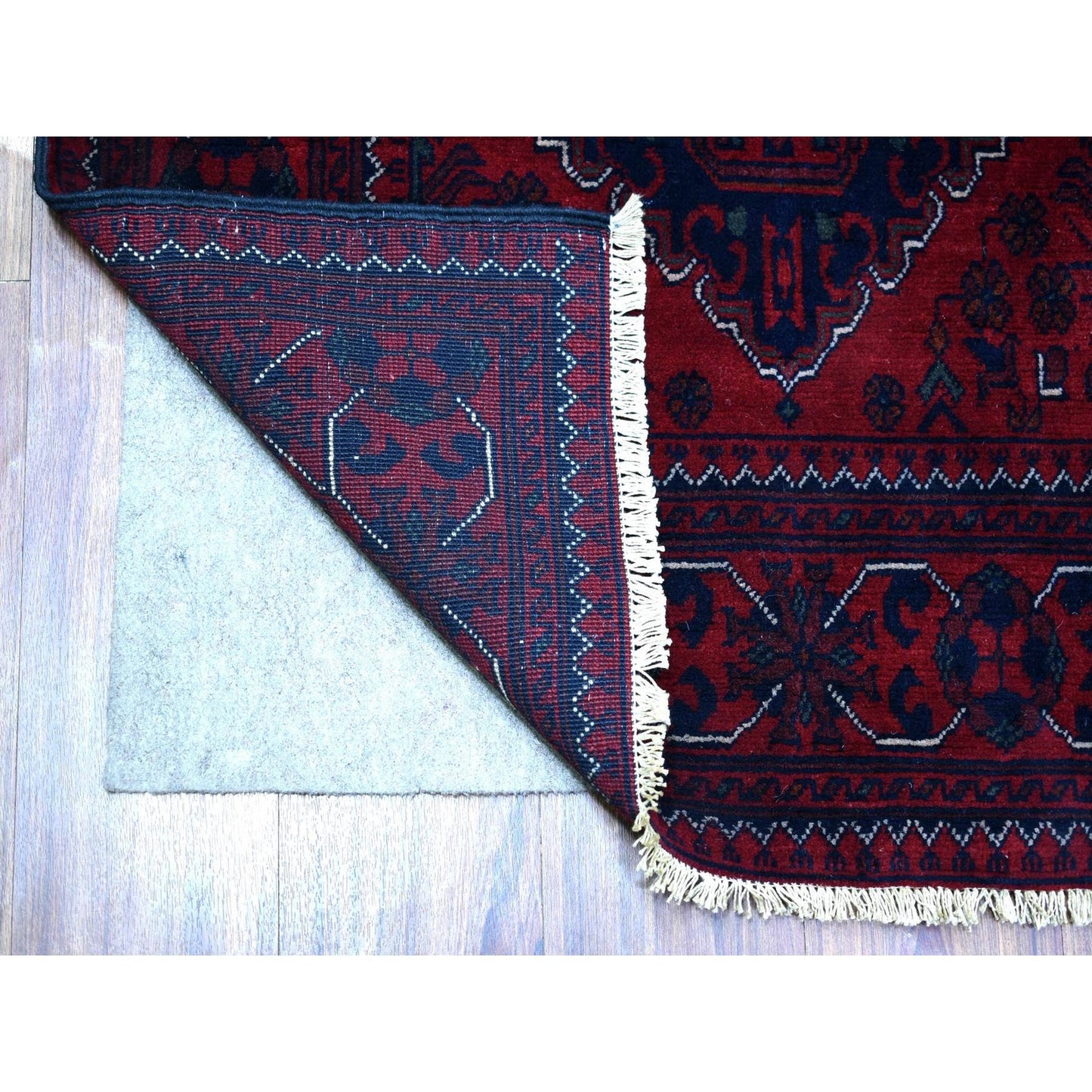 3'X12'8" Deep Red Afghan Khamyab Velvety Wool Hand Knotted Runner Rug