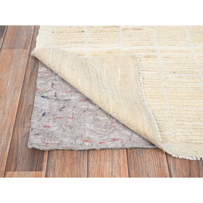 2'3"X2'9" Ivory Mat Rug Moroccan Weave Grid Design Wool Hand Knotted Sample