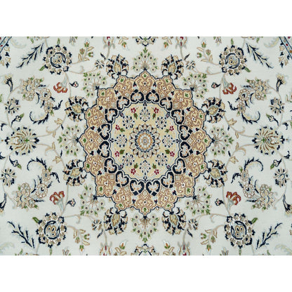 7'10"X7'10" Ivory Wool Hand Knotted Nain Design 250 Kpsi Round Rug