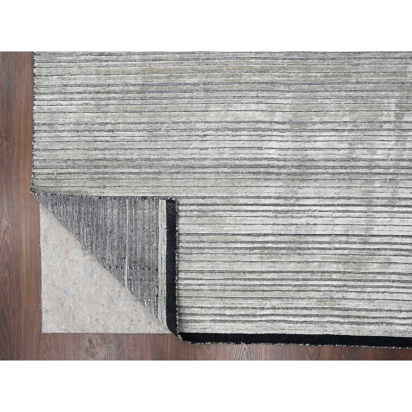 9'1"X12'1" Taupe Wool And Silk Hand Loomed Modern Design Oriental Rug