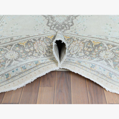 6'9"X10'10" Hand Knotted Gray Wool Worn Clean Farsian Karman Rug