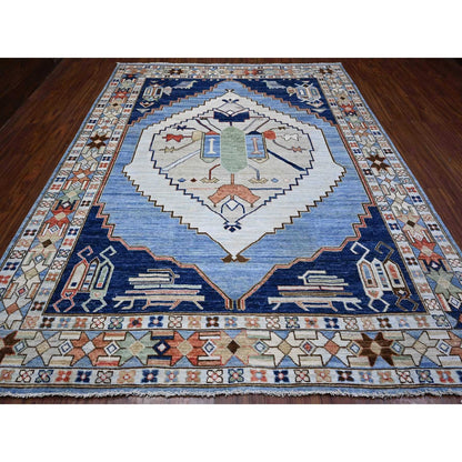 9'1"X11'4" Tufts Blue Anatolian Village Inspired Wool Hand Knotted Rug