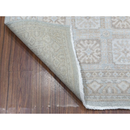 4'1"X6'1" White Wash Peshawar Mahal Design Pure Wool Hand Knotted Rug