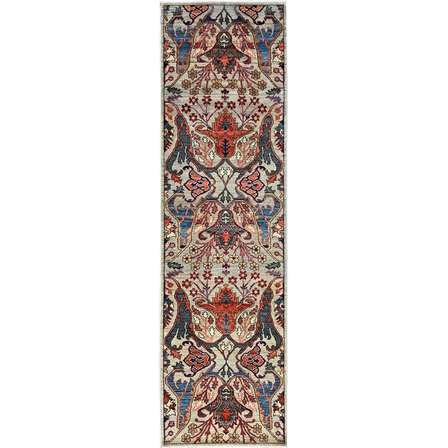 2'9"X9'10" Castle Gray Bijar Garus Design All Wool Hand Knotted Runner Rug