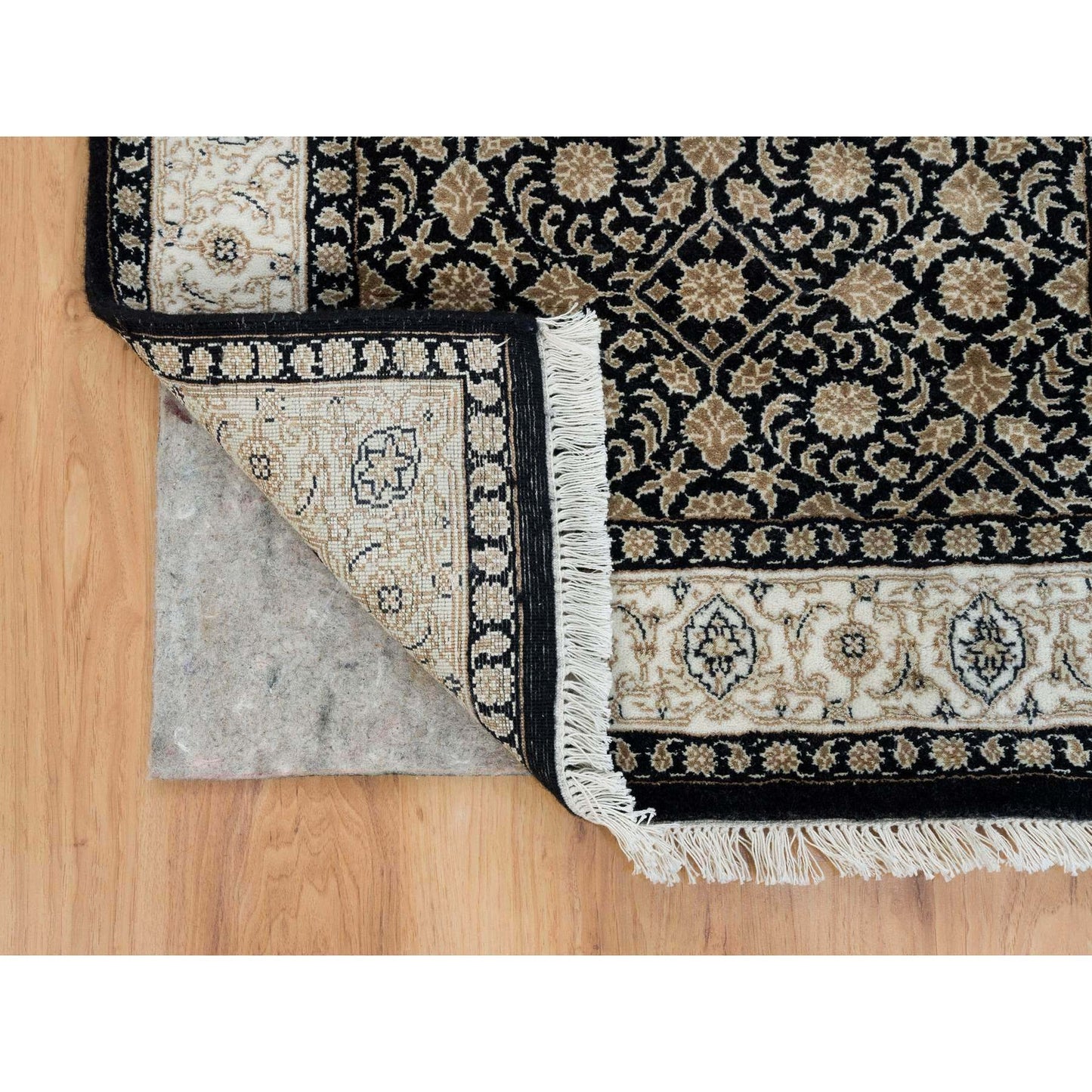 2'5"X4'7" Black Hand Knotted Herrita Design 250 Kpsi Pure Wool Rug