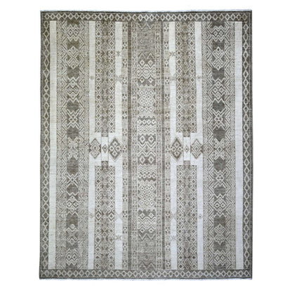 7'8"X9'6" Taupe Brown Fine Peshawar Wool Hand Knotted Oriental Rug