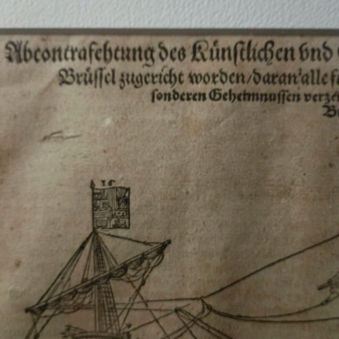 Sebastian Munster Woodcut 1628 Ship Of Emperor Charles V Rare Antique Print