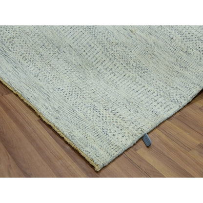 5'10"X9'1" Origami White Modern Grass Design Hand Knotted Oriental Rug