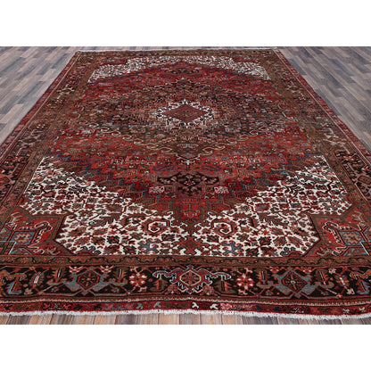 9'8"X12'4" Red Vintage Zoroastrian Heris Even Wear Wool Hand Knotted Rug