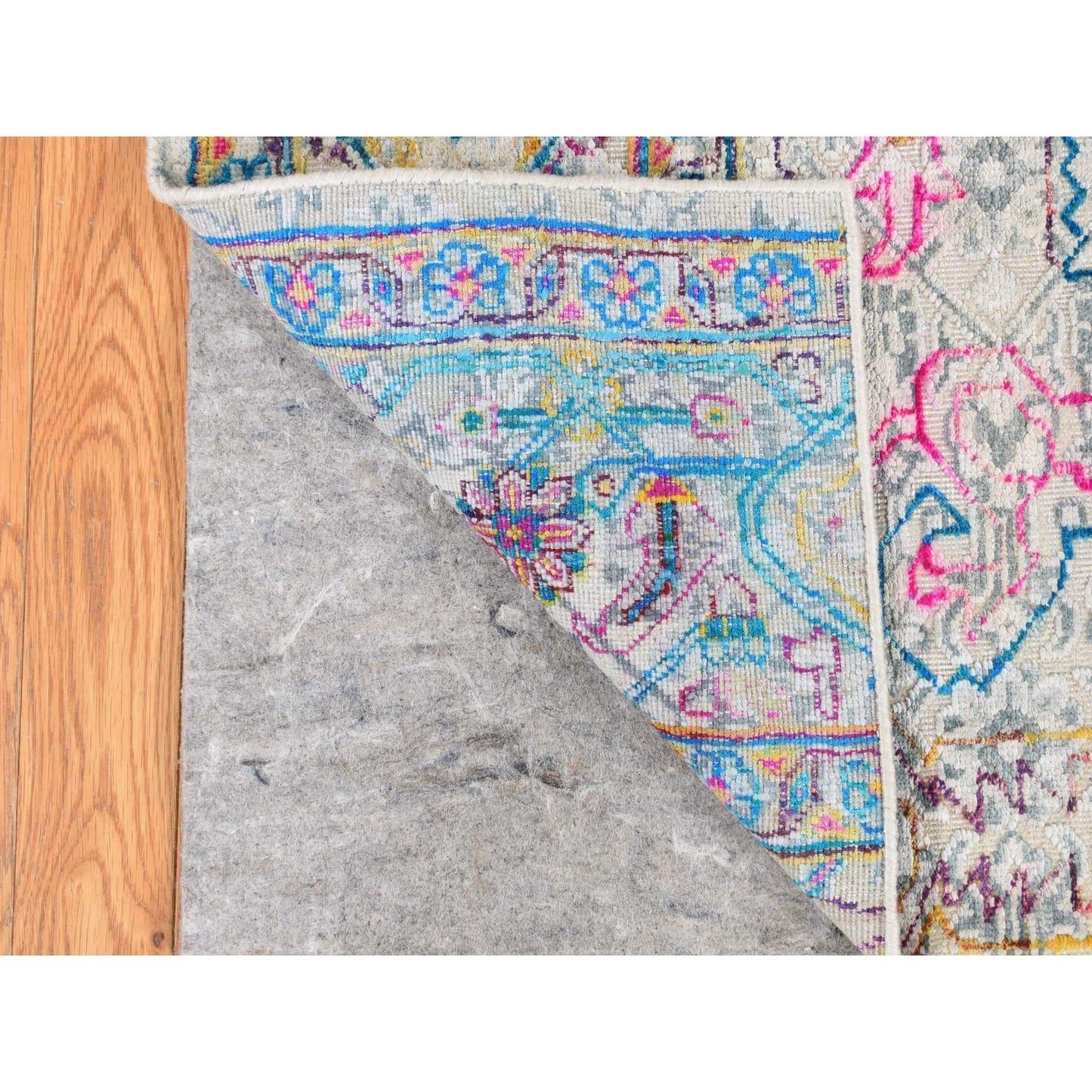 2'X2' White Modern Design Silk With Wool Hand Knotted Sample Mat Rug