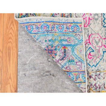 2'X2' White Modern Design Silk With Wool Hand Knotted Sample Mat Rug