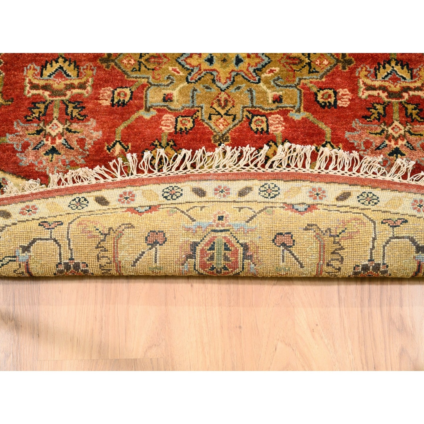 7'9"X7'9" Red Karjihooz Design Hand Knotted Pure Wool Oriental Round Rug