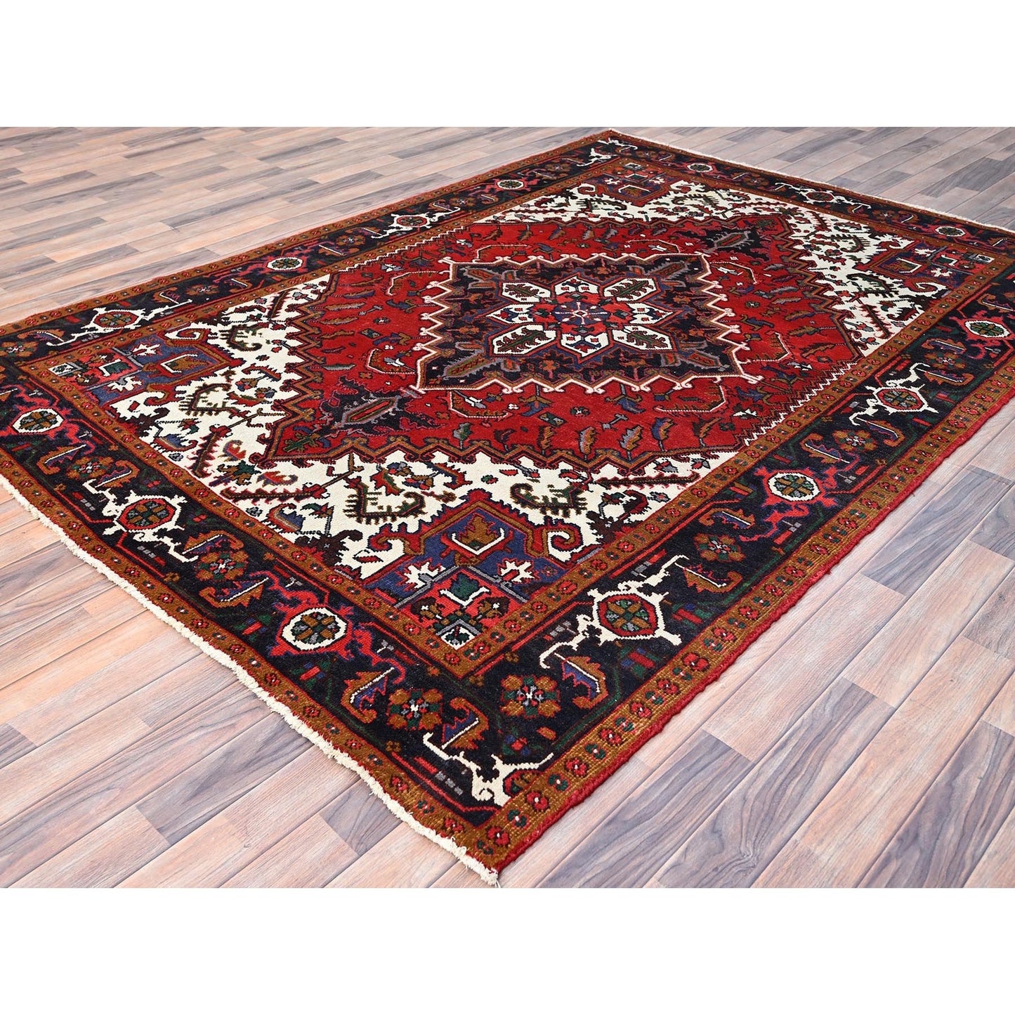 6'7"X9'2" Spanish Red Antique Organic Wool Hand Knotted Oriental Pile Rug