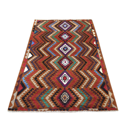 3'7"X6'1" Geometric Design Hand Knotted Wool Colorful Afghan Tribal Rug