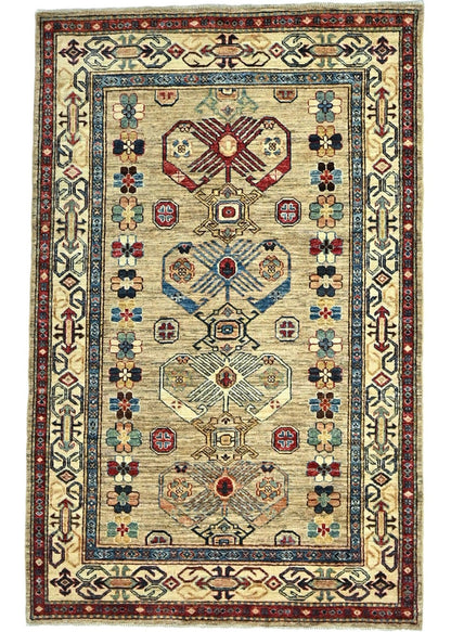 4x6 Handmade Kazak Oriental Rug Tribal Geometric Wool Design Farmhouse Style