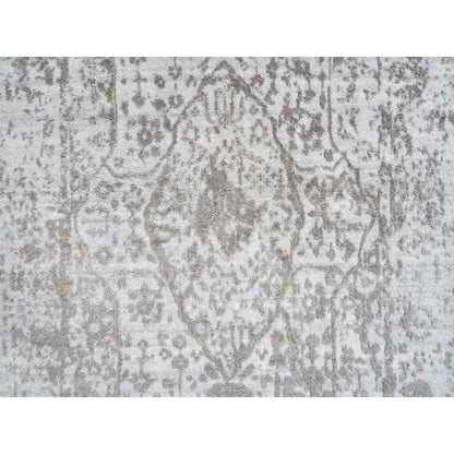 2'6"X7'10" Gray Hand Knotted Broken Farsian Design Wool/Silk Runner Rug