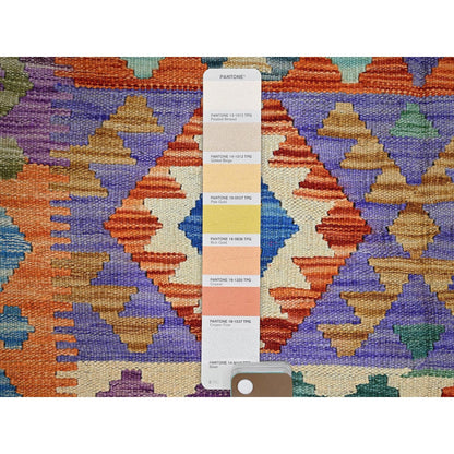 3'7"X5' Orange Flat Weave Afghan Kilim Pure Wool Hand Woven Reversible Rug