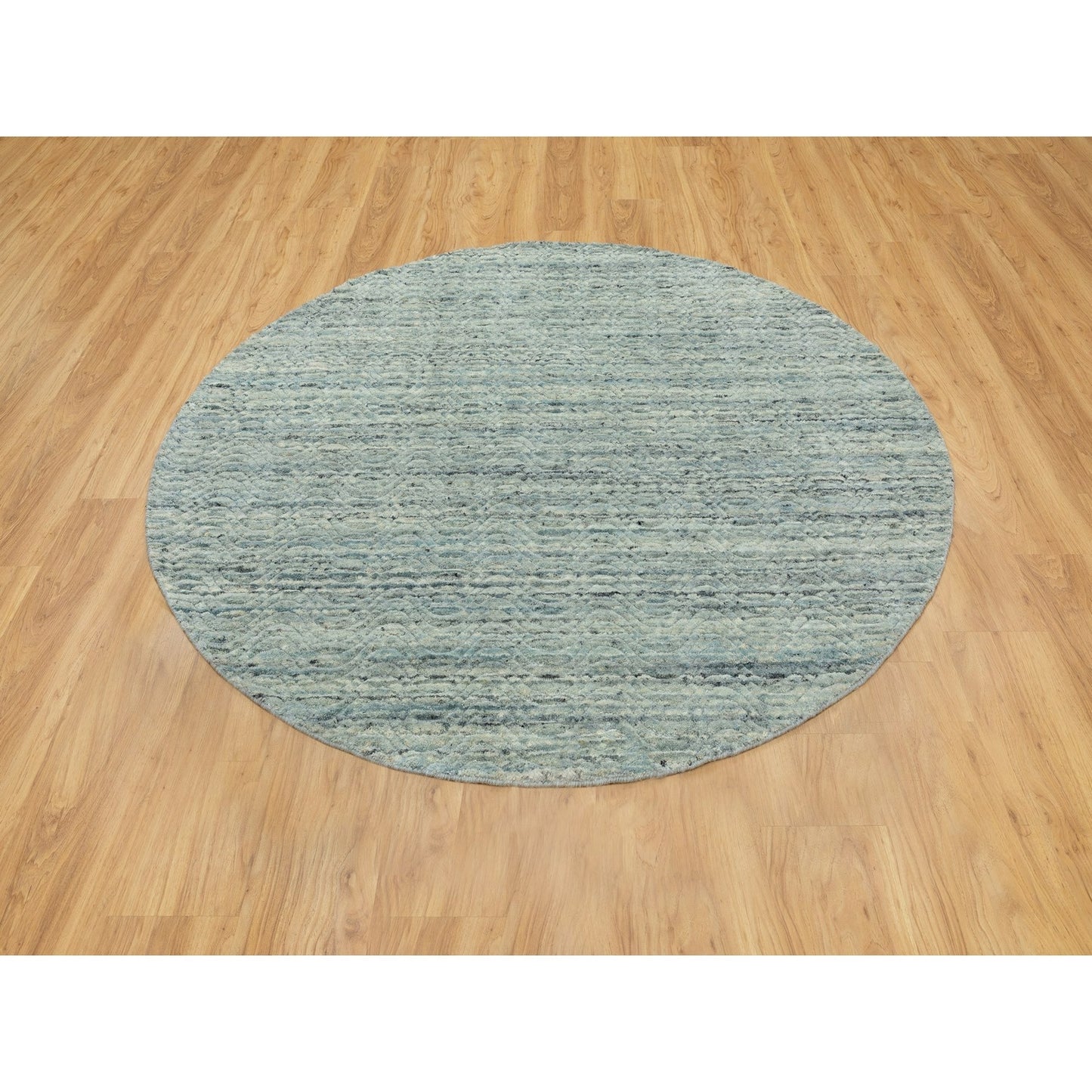 6'X6' Hand Loomed Variegated Text Design Round Wool Modern Oriental Rug