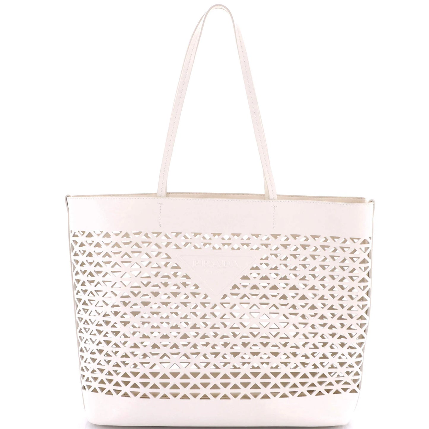 Prada Triangle Logo Shopper Tote Laser Cut Leather Medium